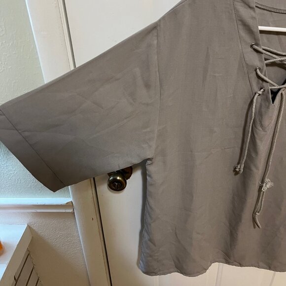 Men's Lace Up Shirt - Loose Fit - Size M - Cotton Linen - Picture 4 of 8